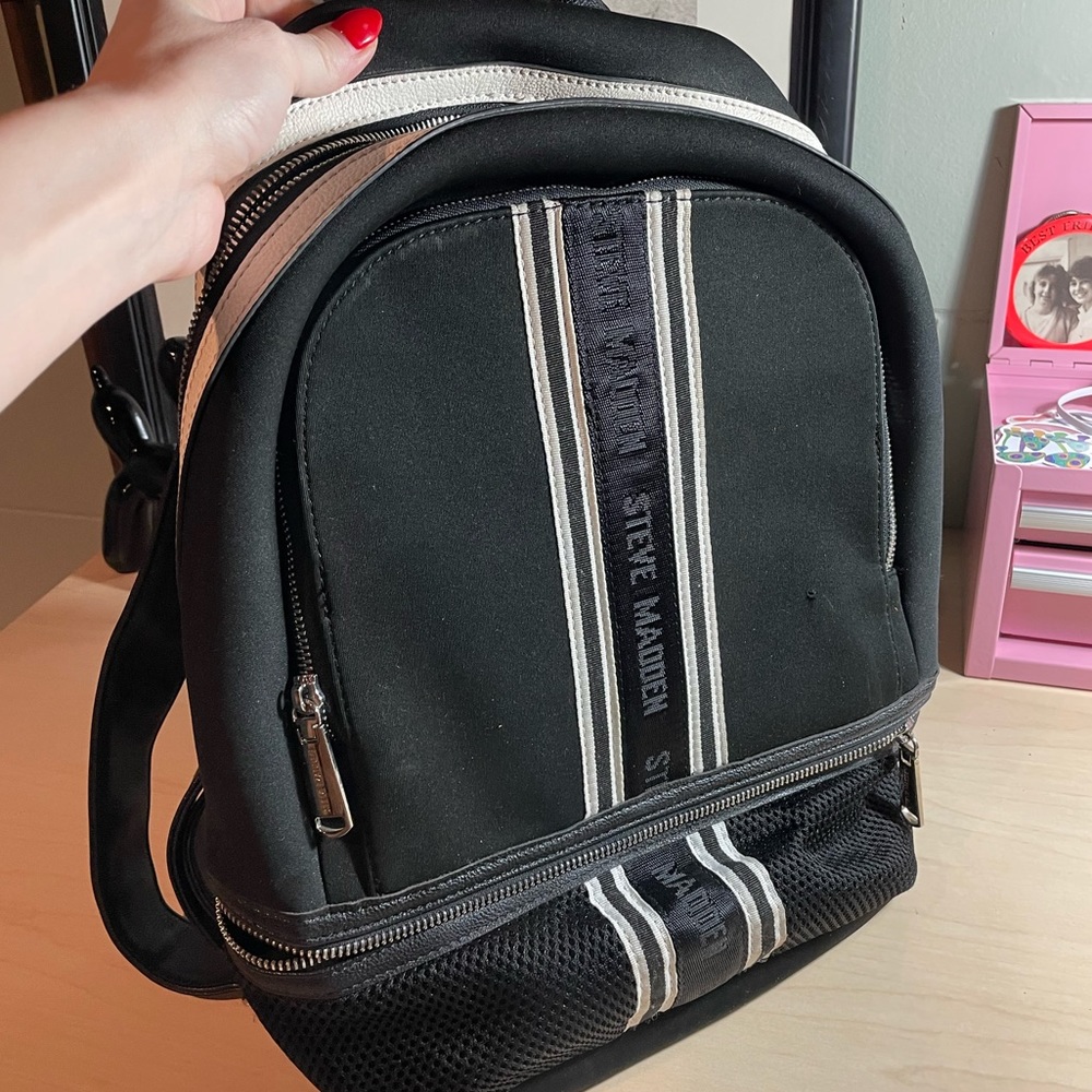 Steve Madden Black/White Neoprene and Leather Backpack